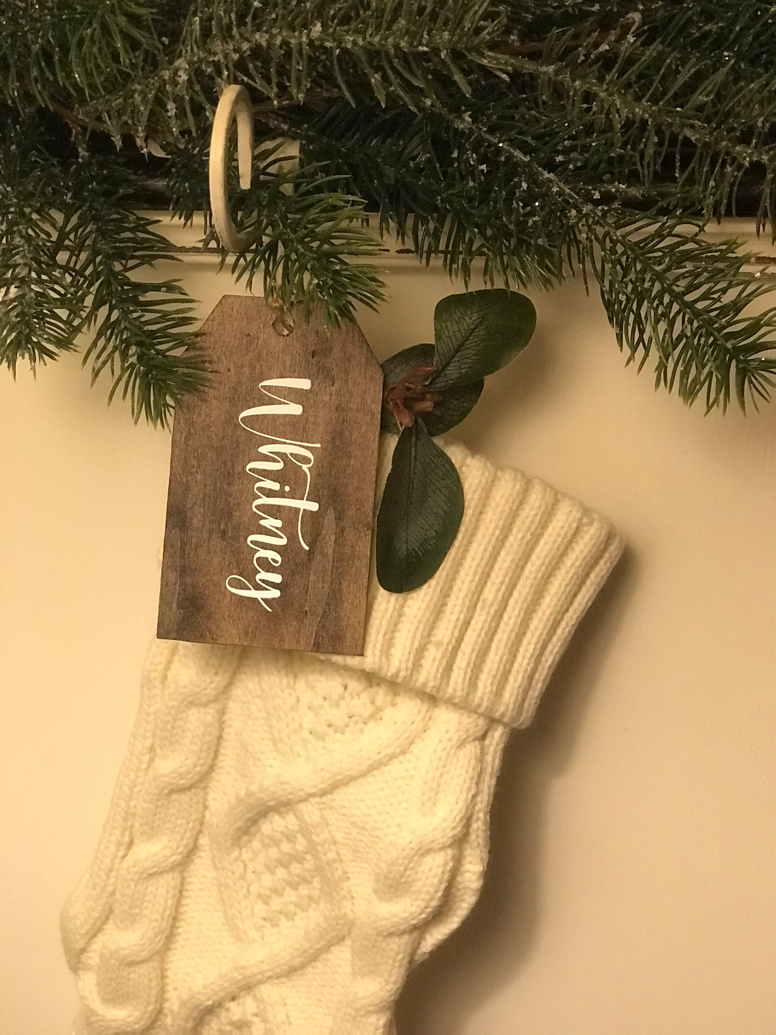 Personalized Wooden Stocking Name Tag - The Christmas Pickle